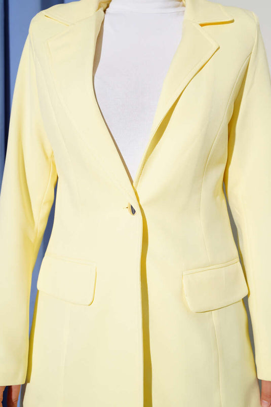 Single-Button Blazer Jacket with Pocket Flaps Yellow