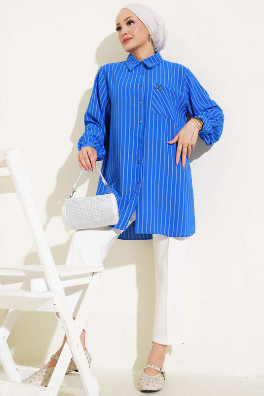 Gestreiftes Hemd mit Taschensteindetail Saxe