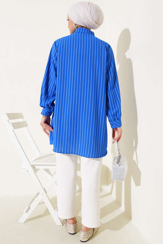 Gestreiftes Hemd mit Taschensteindetail Saxe