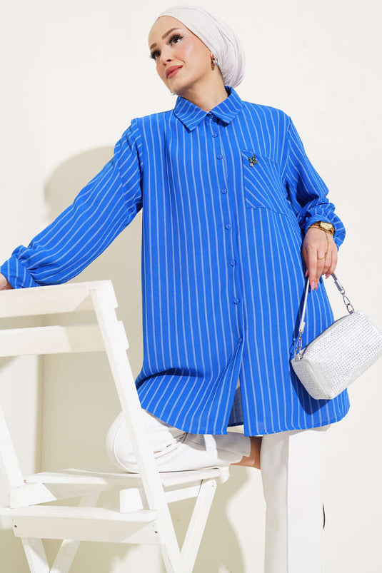 Gestreiftes Hemd mit Taschensteindetail Saxe