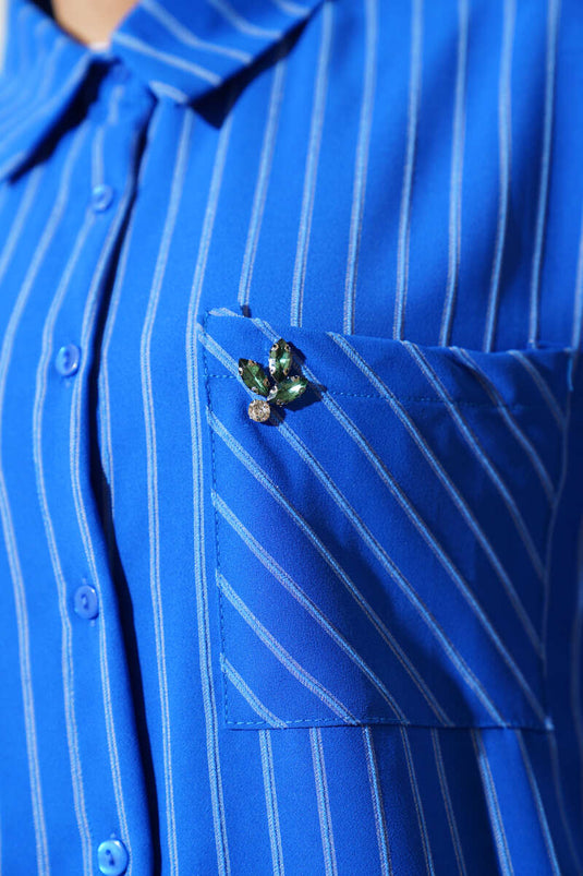 Gestreiftes Hemd mit Taschensteindetail Saxe