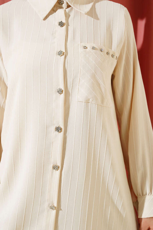 Beige Striped Shirt with Pocket