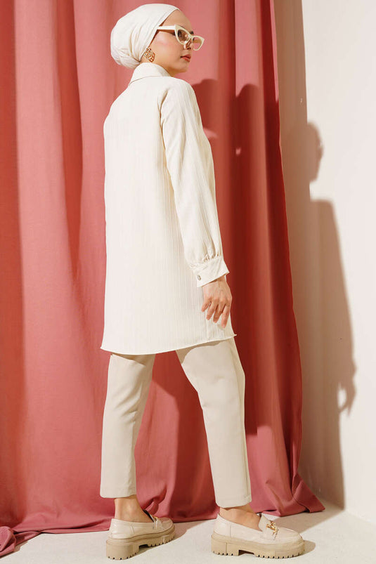 Beige Striped Shirt with Pocket