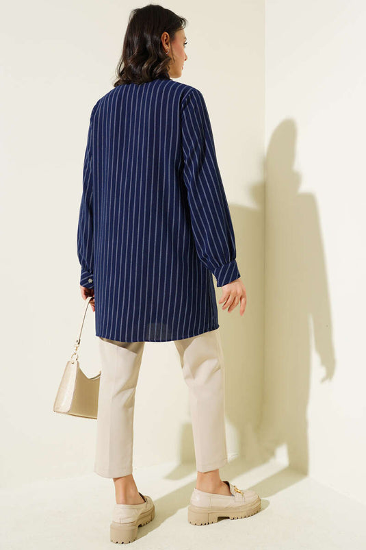 Navy Striped Shirt with Pocket