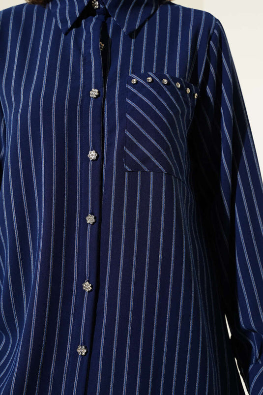 Chemise rayée Pocket Stone bleu marine