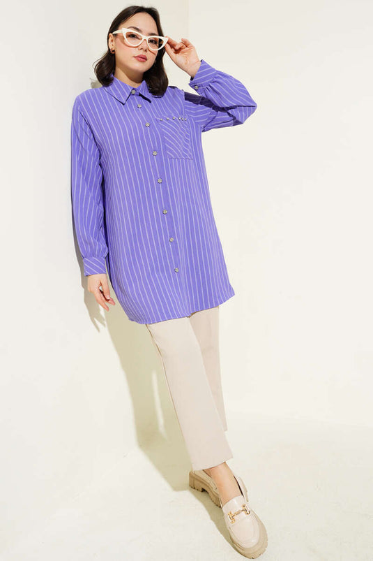 Lilac Striped Shirt with Pocket