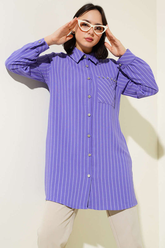 Lilac Striped Shirt with Pocket