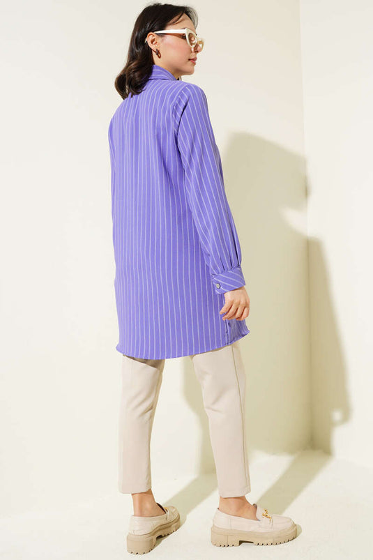 Lilac Striped Shirt with Pocket