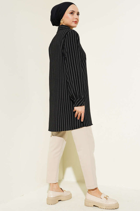 Black Striped Shirt with Pocket