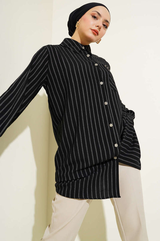 Chemise rayée Pocket Stone noire