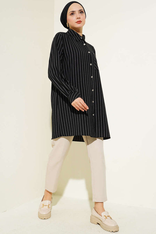 Black Striped Shirt with Pocket