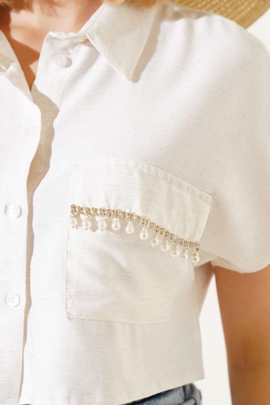 Crop Linen Shirt with Pocket Stones Beige