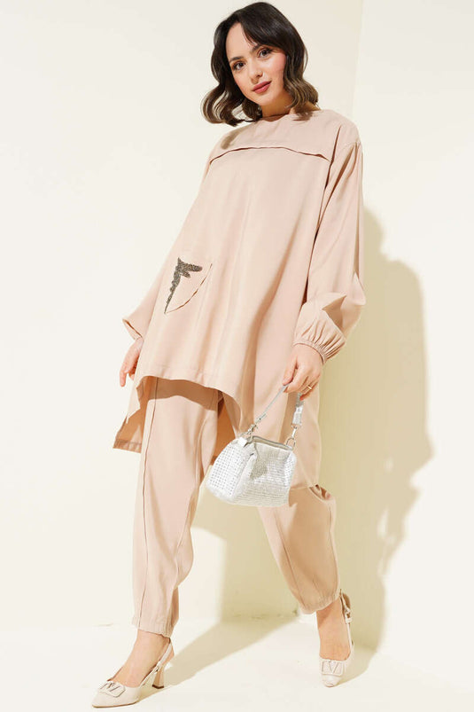 Pocket Stone Casual Tencel Set due pezzi Beige