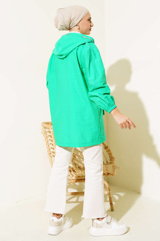 Manteau zippé avec boucle de poche vert fluo