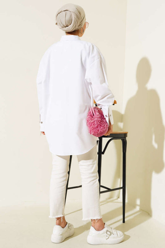 Cuff and Placket Chain Shirt White