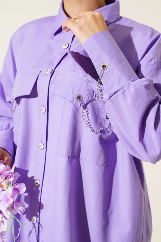 Chemise Chaîne Poches et Poignets Lilas