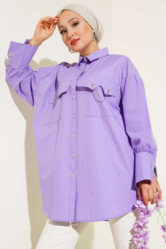 Chemise Chaîne Poches et Poignets Lilas