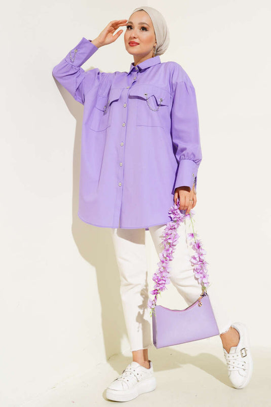 Chemise Chaîne Poches et Poignets Lilas