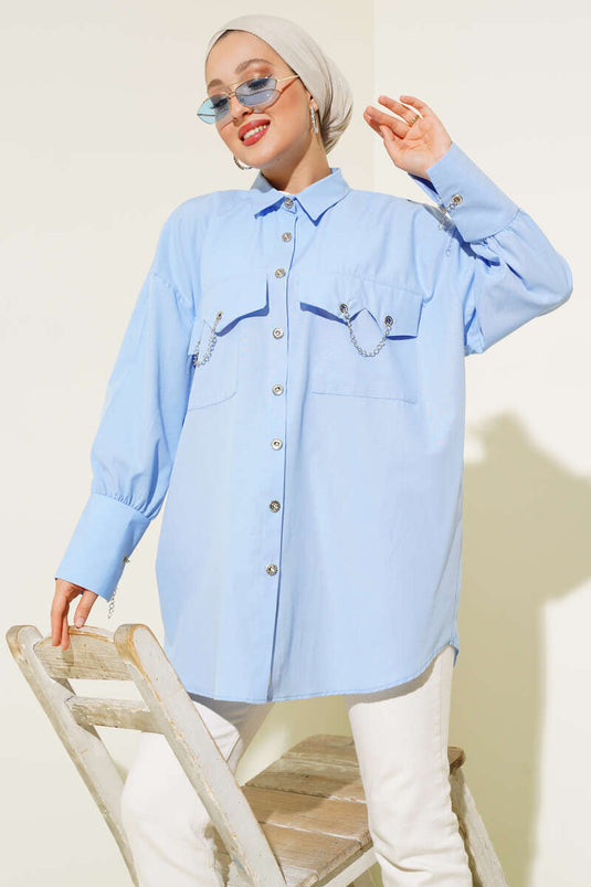 Chemise Poches et Manchette Chaîne Bleu