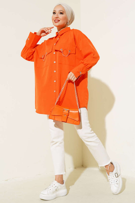 Chemise Chaîne Poches et Poignets Orange