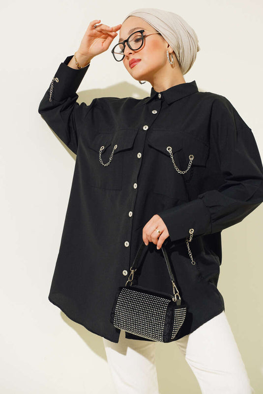 Chemise Poche et Manchettes Chaîne Noir