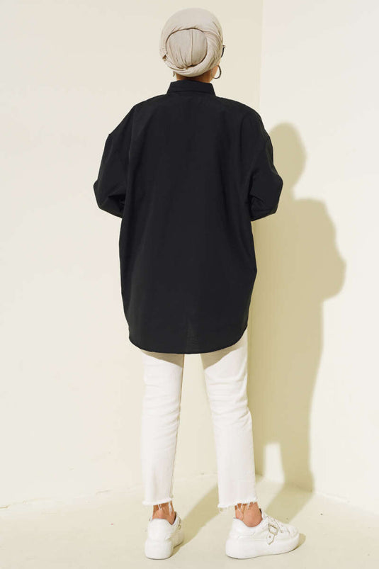 Camicia con catena con tasche e polsini Nera