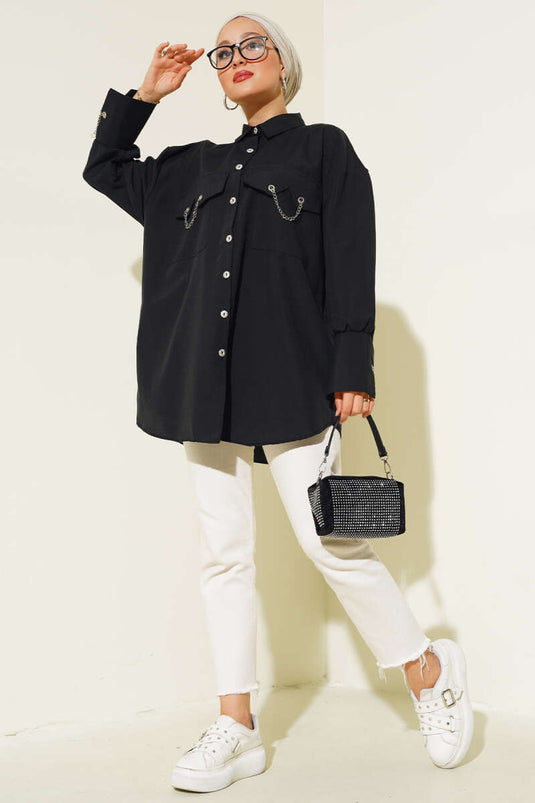 Chemise Poche et Manchettes Chaîne Noir