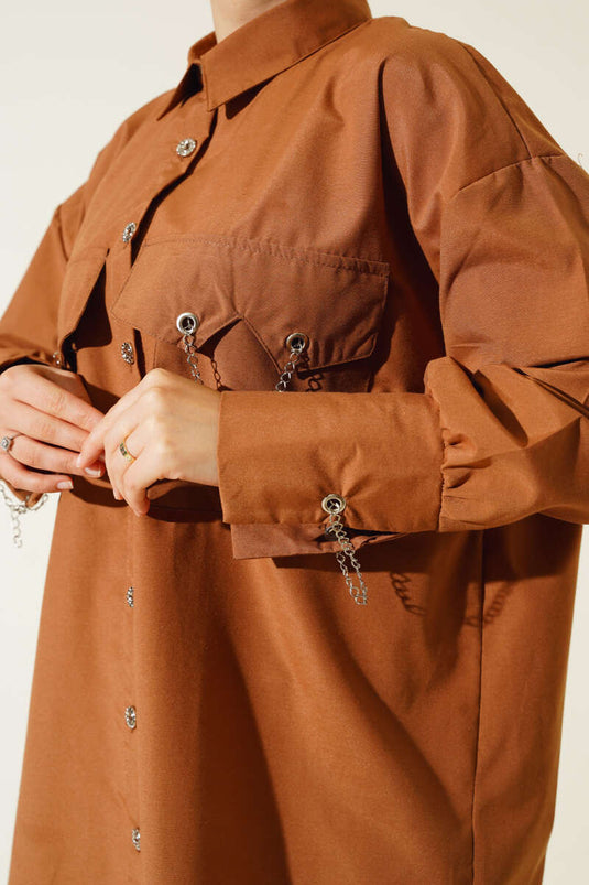 Zak- en manchetkettingoverhemd bruin