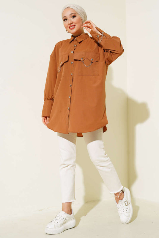 Chemise Chaîne Poches et Manchette Marron