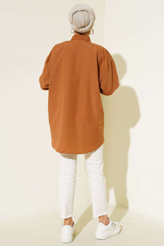 Zak- en manchetkettingoverhemd bruin