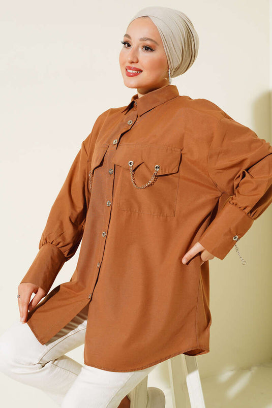 Chemise Chaîne Poches et Manchette Marron