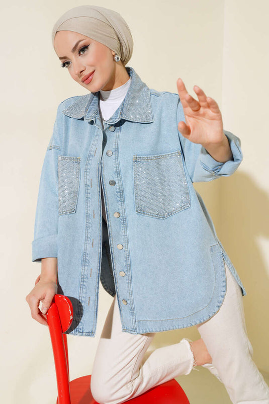 Lomme- og kravesten detaljeret denimjakke Blå