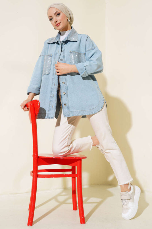 Lomme- og kravesten detaljeret denimjakke Blå