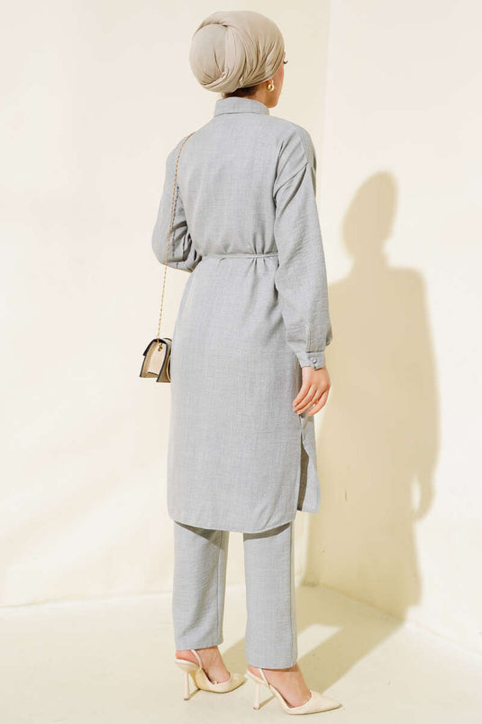 Gray Two-Piece Set with Beads