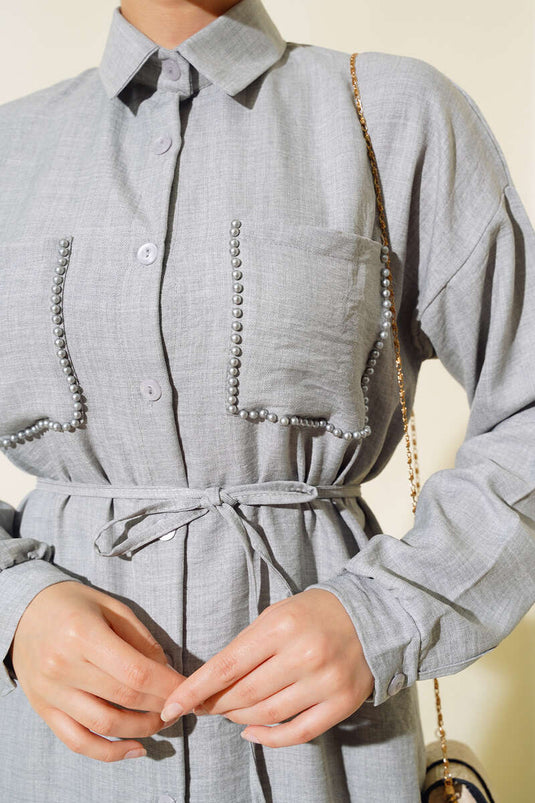 Gray Two-Piece Set with Beads