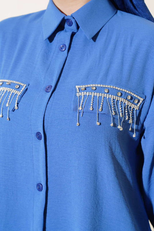 Blauer Ayrobin-Anzug mit steinernen, detaillierten Taschen