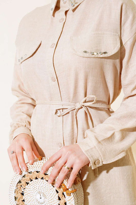 Beige Two-Piece Set with Stone Detail