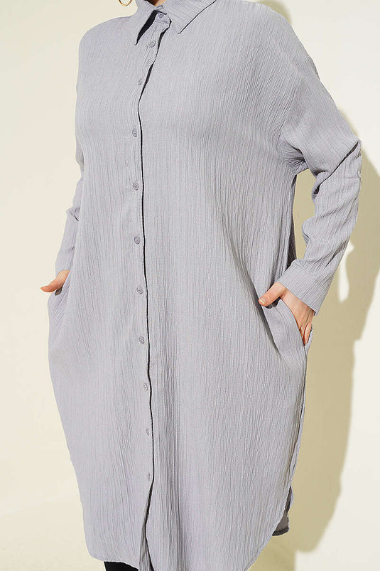 Chemise longue ample à poches en écorce d'arbre grise