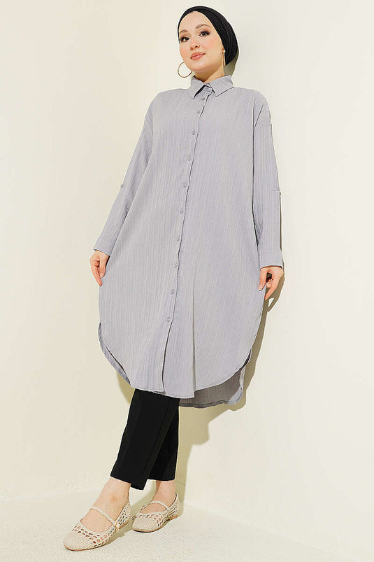 Chemise longue ample à poches en écorce d'arbre grise