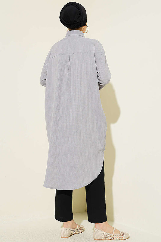 Chemise longue ample à poches en écorce d'arbre grise