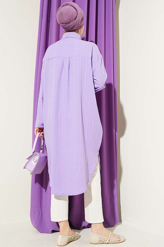 Chemise longue ample à poches en écorce d'arbre lilas