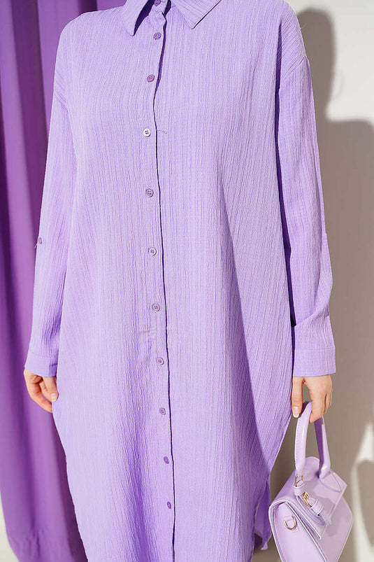 Chemise longue ample à poches en écorce d'arbre lilas