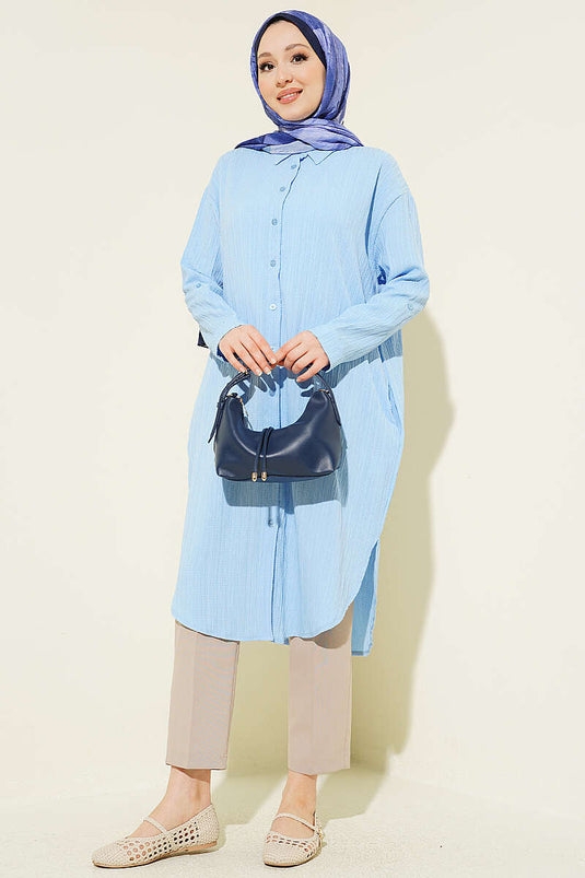 Chemise longue ample à poches en écorce d'arbre bleu