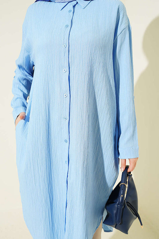 Chemise longue ample à poches en écorce d'arbre bleu