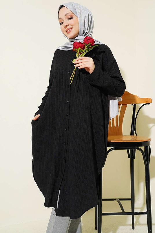 Chemise longue ample à poches en écorce d'arbre noire