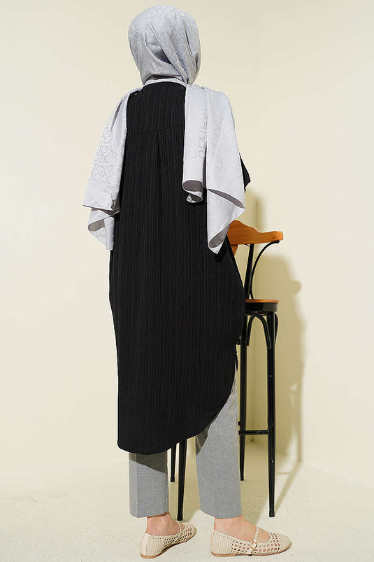 Chemise longue ample à poches en écorce d'arbre noire
