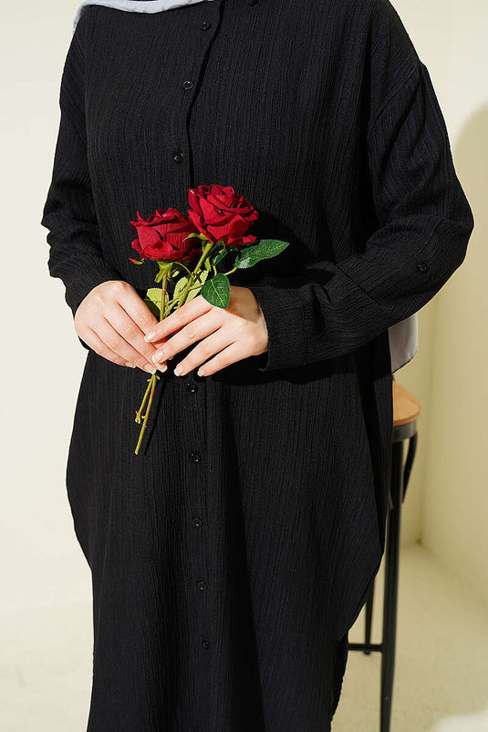 Chemise longue ample à poches en écorce d'arbre noire