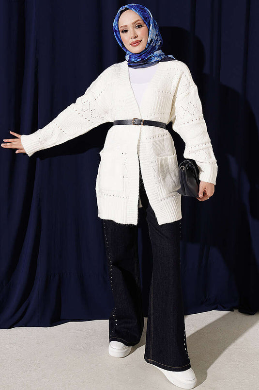 Strickjacke Mit Taschen In Ecru