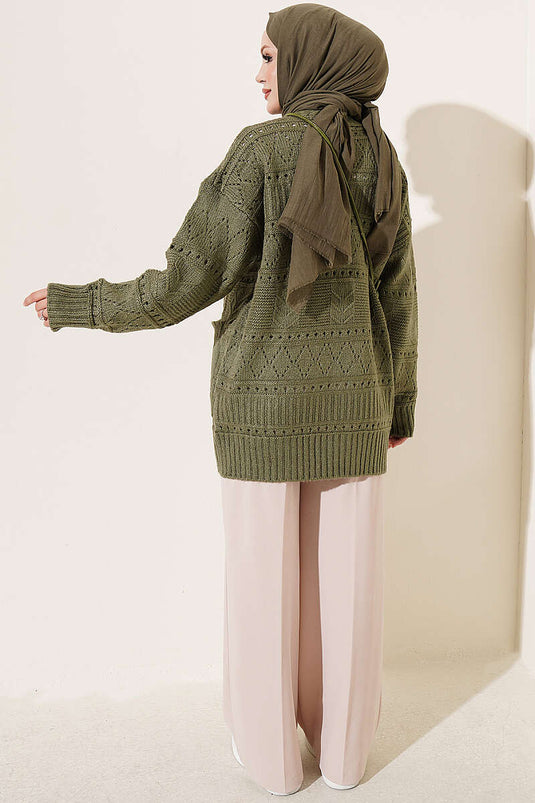 Kaki Strickjacke Mit Taschen