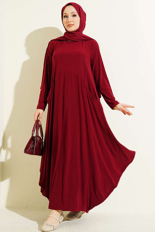 Cepli Asimetrik Kesim Sandy Elbise Bordo